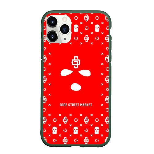 Чехол iPhone 11 Pro матовый Узор Red Phantom Ski Mask Dope Street Market / 3D-Темно-зеленый – фото 1