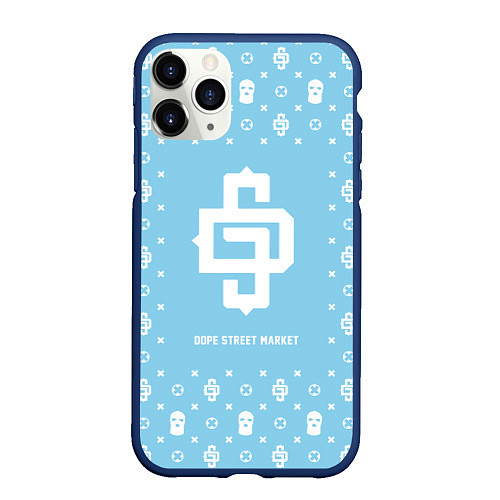 Чехол iPhone 11 Pro матовый Узор Sky Blue Dope Street Market / 3D-Тёмно-синий – фото 1