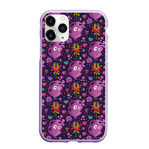 Чехол iPhone 11 Pro матовый Чудик и цветочки / 3D-Сиреневый – фото 1