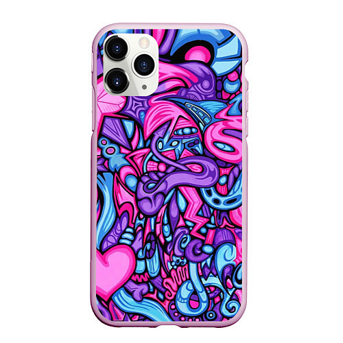Чехол iPhone 11 Pro матовый Acid graffiti with skulls / 3D-Розовый – фото 1