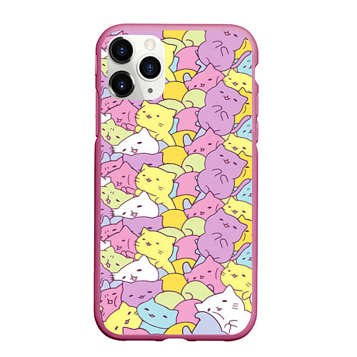 Чехол iPhone 11 Pro матовый Cute pattern of seals / 3D-Малиновый – фото 1