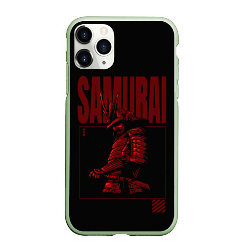 Чехол iPhone 11 Pro матовый Темный самурай с надписью / 3D-Салатовый – фото 1
