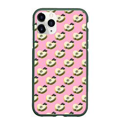Чехол iPhone 11 Pro матовый Яблочные дольки на розовом фоне с эффектом 3D, цвет: 3D-темно-зеленый