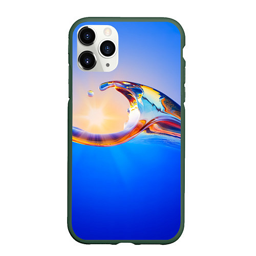 Чехол iPhone 11 Pro матовый Градиент Волна Абстракция / 3D-Темно-зеленый – фото 1