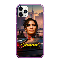 Чехол iPhone 11 Pro матовый Panam Панам Cyberpunk 2077 портрет, цвет: 3D-фиолетовый