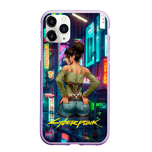 Чехол iPhone 11 Pro матовый Панам вид сзади Cyberpunk2077 / 3D-Сиреневый – фото 1