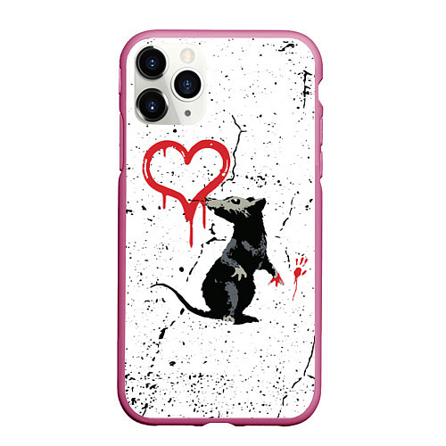 Чехол iPhone 11 Pro матовый BANKSY БЭНКСИ крыса / 3D-Малиновый – фото 1