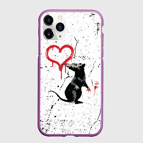 Чехол iPhone 11 Pro матовый BANKSY БЭНКСИ крыса / 3D-Фиолетовый – фото 1