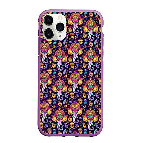Чехол iPhone 11 Pro матовый Слон Ганеша Ganesha / 3D-Фиолетовый – фото 1