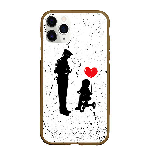 Чехол iPhone 11 Pro матовый Banksy - ребенок на велосипеде / 3D-Коричневый – фото 1