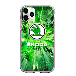 Чехол iPhone 11 Pro матовый SKODA abstraction, цвет: 3D-розовый