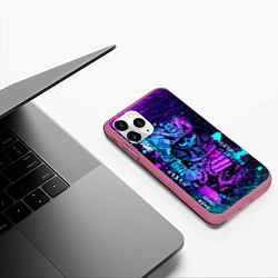 Чехол iPhone 11 Pro матовый Неоновый Японский Самурай Neon Samurai Skull, цвет: 3D-малиновый — фото 2