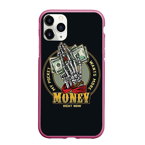 Чехол iPhone 11 Pro матовый MONEY мой карман хочет больше / 3D-Малиновый – фото 1