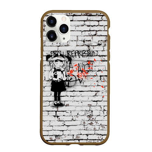 Чехол iPhone 11 Pro матовый Banksy Девочка в Противогазе Бэнкси / 3D-Коричневый – фото 1