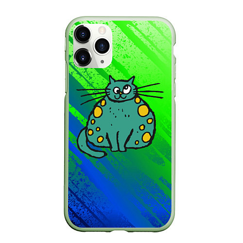 Чехол iPhone 11 Pro матовый Прикольный зеленый кот / 3D-Салатовый – фото 1