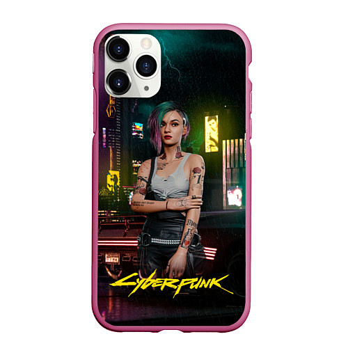 Чехол iPhone 11 Pro матовый Judy cyberpunk2077 / 3D-Малиновый – фото 1