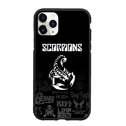 Чехол iPhone 11 Pro матовый Scorpions логотипы рок групп / 3D-Черный – фото 1