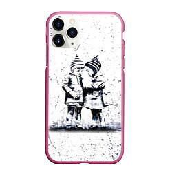 Чехол iPhone 11 Pro матовый BANKSY БЭНКСИ дети, цвет: 3D-малиновый