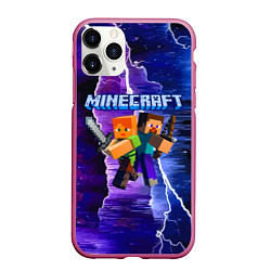 Чехол iPhone 11 Pro матовый Minecraft Neon, цвет: 3D-малиновый