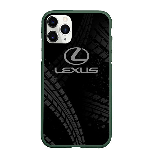 Чехол iPhone 11 Pro матовый Lexus следы шин / 3D-Темно-зеленый – фото 1