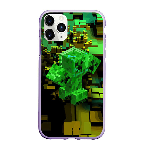 Чехол iPhone 11 Pro матовый Minecraft Creeper Mob / 3D-Светло-сиреневый – фото 1