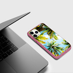 Чехол iPhone 11 Pro матовый Пальмы под солнцем, цвет: 3D-малиновый — фото 2