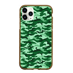 Чехол iPhone 11 Pro матовый Зеленый монохромный камуфляж, цвет: 3D-коричневый