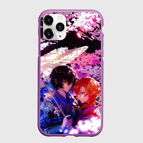 Чехол iPhone 11 Pro матовый Чуя и дазай проза бродячих псов / 3D-Фиолетовый – фото 1