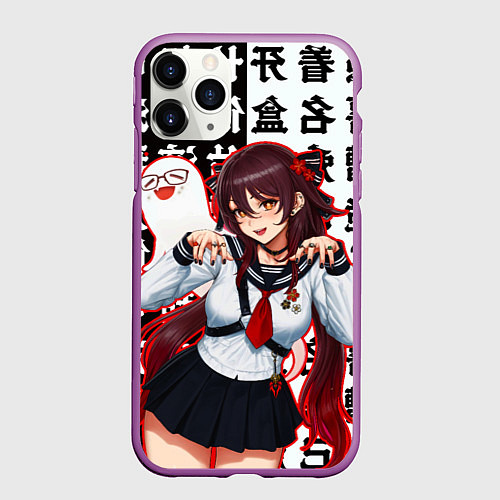 Чехол iPhone 11 Pro матовый Ху Тао модная Genshin Impact Геншин / 3D-Фиолетовый – фото 1