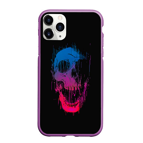 Чехол iPhone 11 Pro матовый Череп Неоновый градиент / 3D-Фиолетовый – фото 1