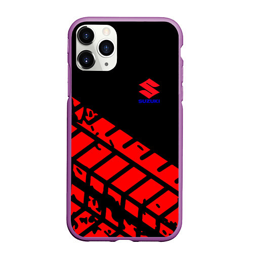 Чехол iPhone 11 Pro матовый SUZUKI следы шин / 3D-Фиолетовый – фото 1