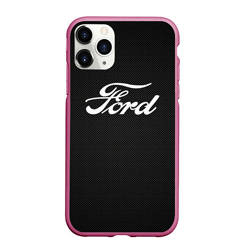 Чехол iPhone 11 Pro матовый Ford форд крбон / 3D-Малиновый – фото 1