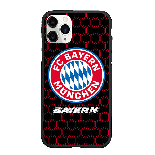Чехол iPhone 11 Pro матовый БАВАРИЯ Bayern Соты / 3D-Черный – фото 1
