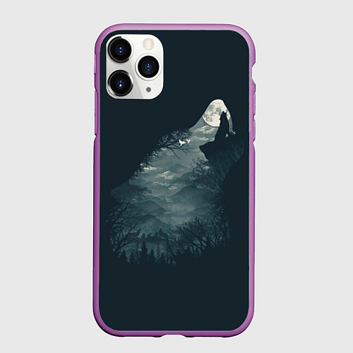 Чехол iPhone 11 Pro матовый Душа природы - волк / 3D-Фиолетовый – фото 1