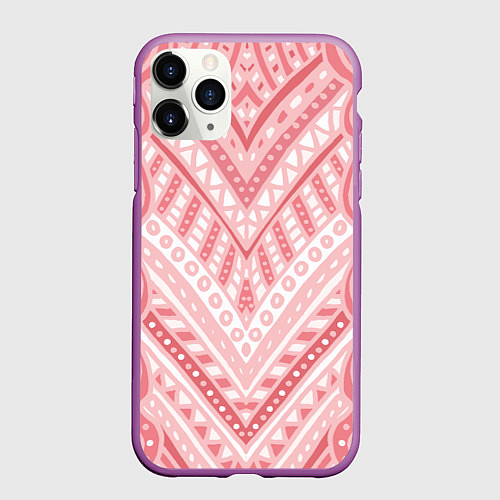Чехол iPhone 11 Pro матовый Абстракция в стиле дудл Розовый и белый цвета Лини / 3D-Фиолетовый – фото 1