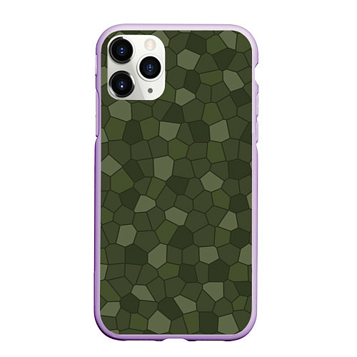 Чехол iPhone 11 Pro матовый Камуфляжная мозаика - Хаки / 3D-Сиреневый – фото 1