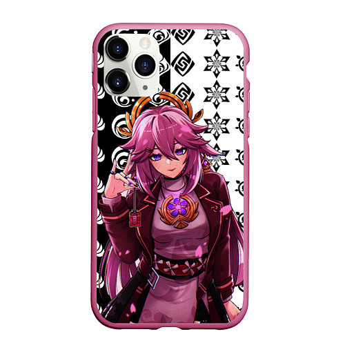 Чехол iPhone 11 Pro матовый Яэ Мико прекрасная Геншин Импакт / 3D-Малиновый – фото 1