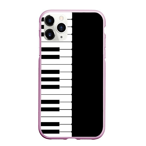 Чехол iPhone 11 Pro матовый Черно-Белое Пианино Piano / 3D-Розовый – фото 1