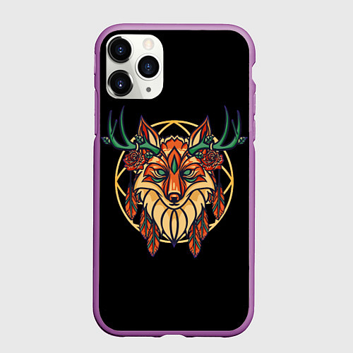 Чехол iPhone 11 Pro матовый Ловец снов Лис с рогами / 3D-Фиолетовый – фото 1