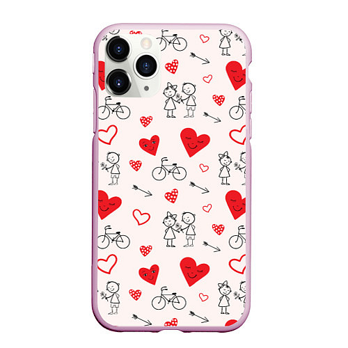 Чехол iPhone 11 Pro матовый Романтические сердечки / 3D-Розовый – фото 1