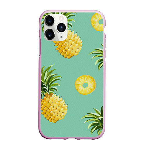Чехол iPhone 11 Pro матовый Большие ананасы / 3D-Розовый – фото 1