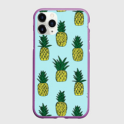 Чехол iPhone 11 Pro матовый Рисунок ананасов, цвет: 3D-фиолетовый