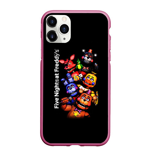 Чехол iPhone 11 Pro матовый Five Nights at Freddys - FNAF - персонажи игры / 3D-Малиновый – фото 1