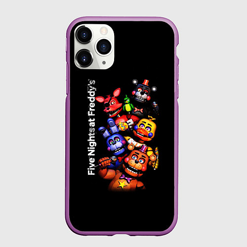 Чехол iPhone 11 Pro матовый Five Nights at Freddys - FNAF - персонажи игры / 3D-Фиолетовый – фото 1
