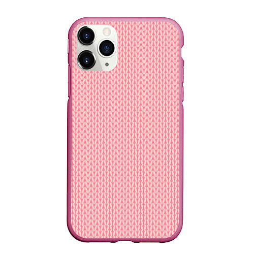 Чехол iPhone 11 Pro матовый Вязаный простой узор косичка Три оттенка розового / 3D-Малиновый – фото 1
