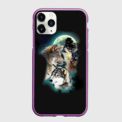 Чехол iPhone 11 Pro матовый Волки и Луна Wolves, цвет: 3D-фиолетовый