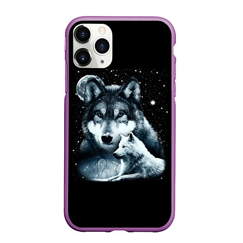 Чехол iPhone 11 Pro матовый Ночные Волки / 3D-Фиолетовый – фото 1