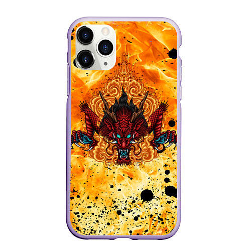 Чехол iPhone 11 Pro матовый ЯПОНСКИЙ ОГНЕННЫЙ ДРАКОН / 3D-Светло-сиреневый – фото 1