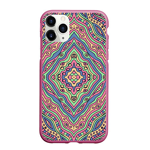 Чехол iPhone 11 Pro матовый Разноцветный узор Калейдоскоп Абстракция / 3D-Малиновый – фото 1