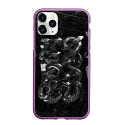 Чехол iPhone 11 Pro матовый Чб Блестящая Змея Snake Shine, цвет: 3D-фиолетовый